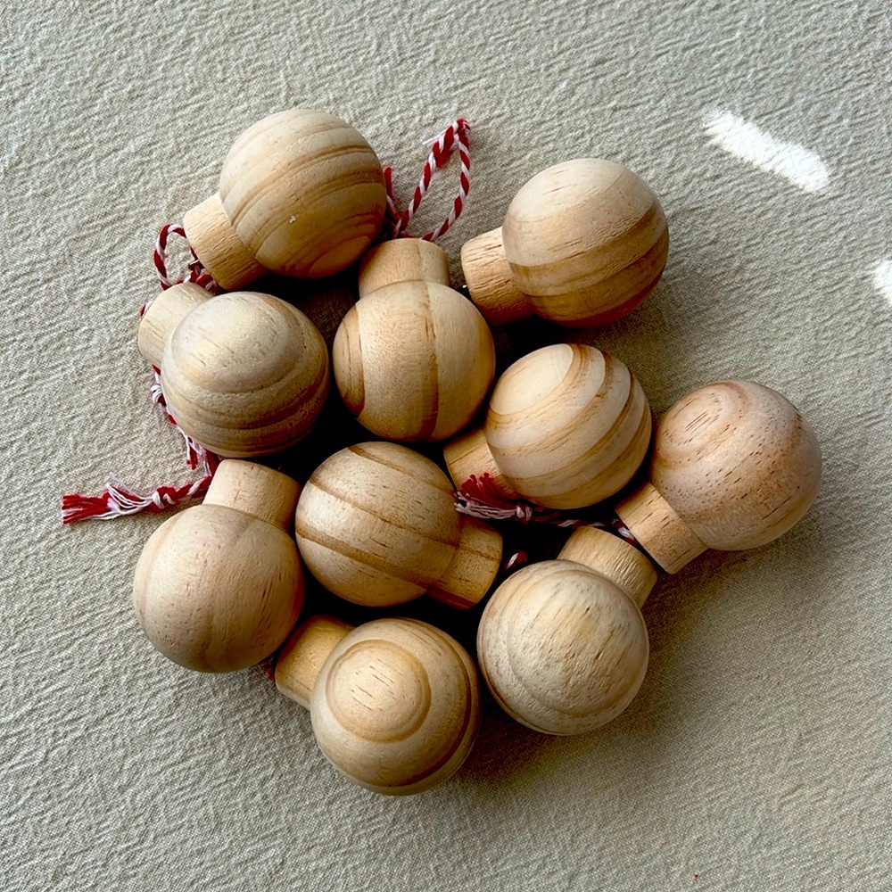 Set of 10 Natural Wood Christmas Ornaments